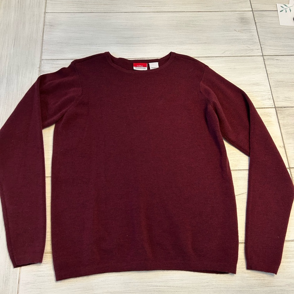 Women’s cranberry LL Bean 100% merino wool Sweater medium
